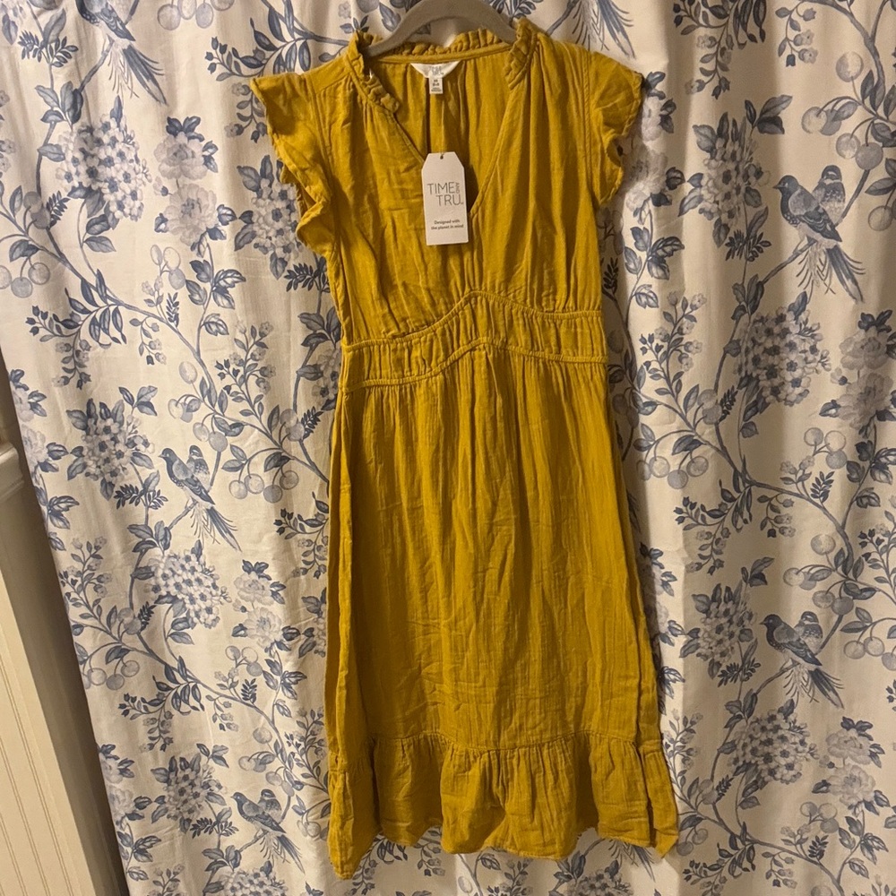 Time and Tru Mustard Yellow Ruffle-Trim dress